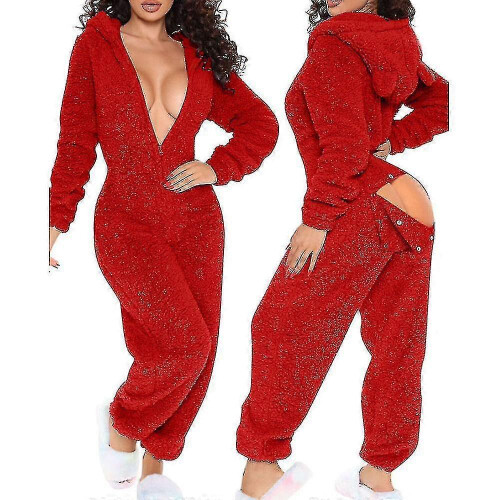 (m, red) Onesie Pajamas Long Warm Brushed Bodysuit - DD