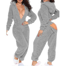 (m, grey) Onesie Pajamas Long Warm Brushed Bodysuit - DD