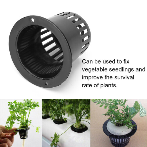 50pcs Hydroponics Planting Baskets Mesh Pots, Black, 3.5cm Height 2