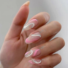 48 Pcs Glossy Press On Nails, Medium Stiletto Fake Nails, False Nails with Glue