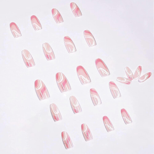 48 Pcs Glossy Press On Nails, Medium Stiletto Fake Nails, False Nails with Glue 1
