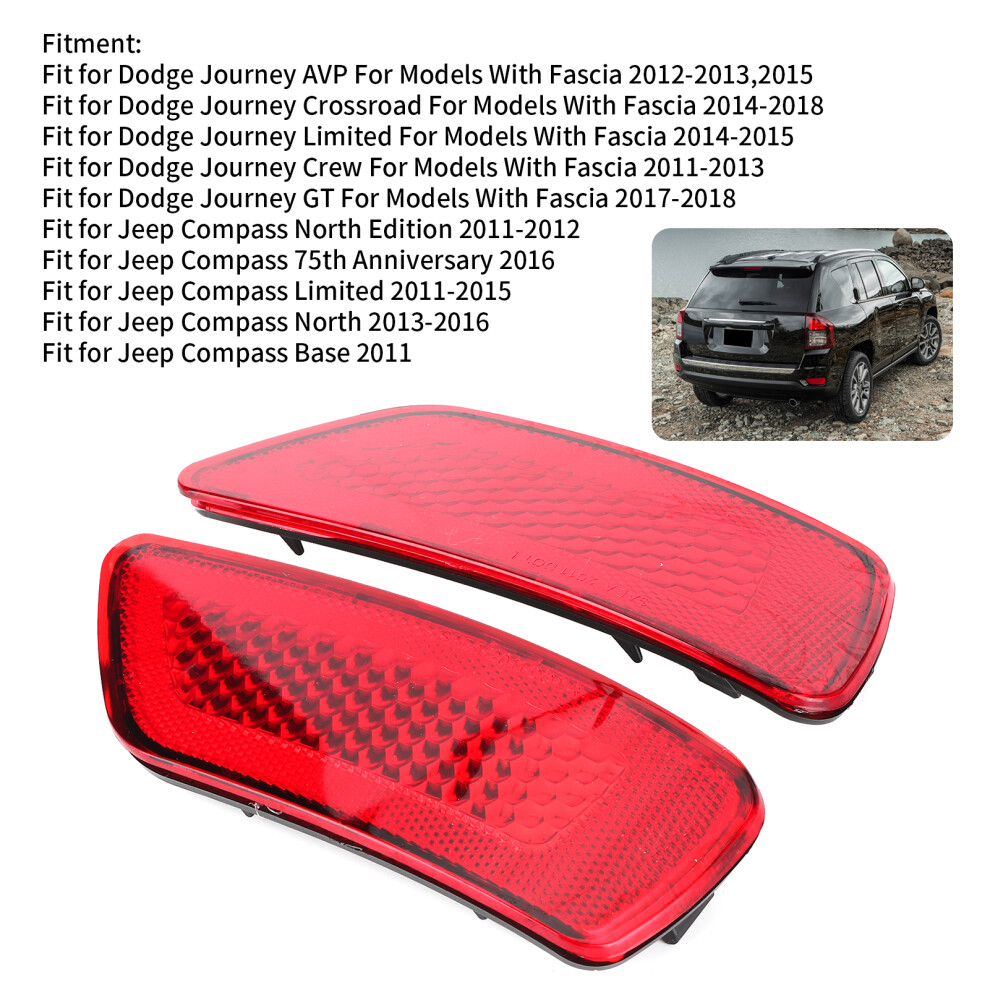 2Pcs Rear Bumper Reflectors Dodge Journey Jeep Red 7444352498413