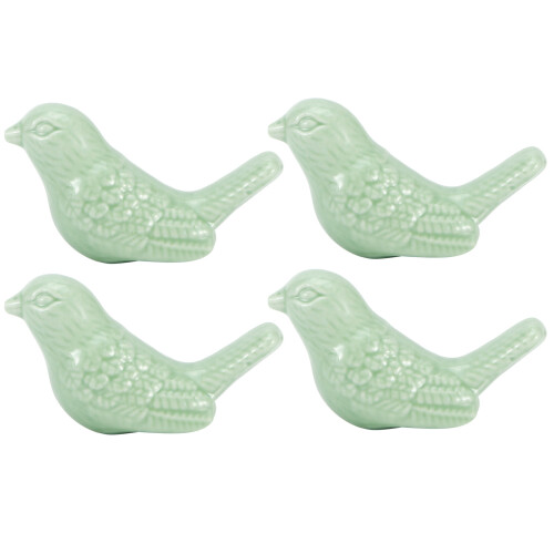 Green 4 Set Bird Ceramic Knobs for Cabinets, 5.5x3.2x3cm