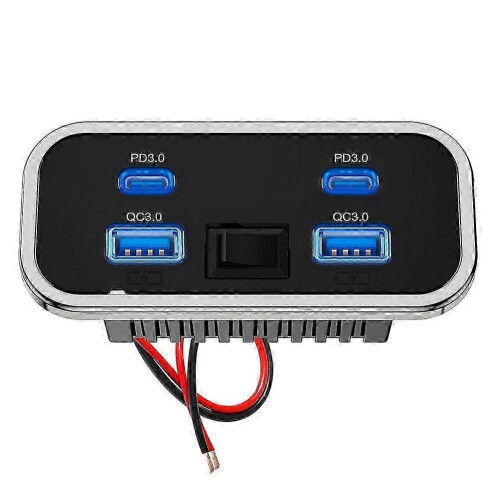 (A) 4 Ports 12V RV USB Outlet Dual PD3.0 Type-C Quick Charge & QC3.0 Panel