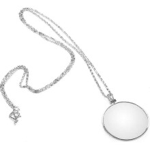 (Silver) 5x Magnifying Glass Necklace, Magnifying Glass Monocle Chains, Magnifying Glass Pendant For Reading Books, Newspapers