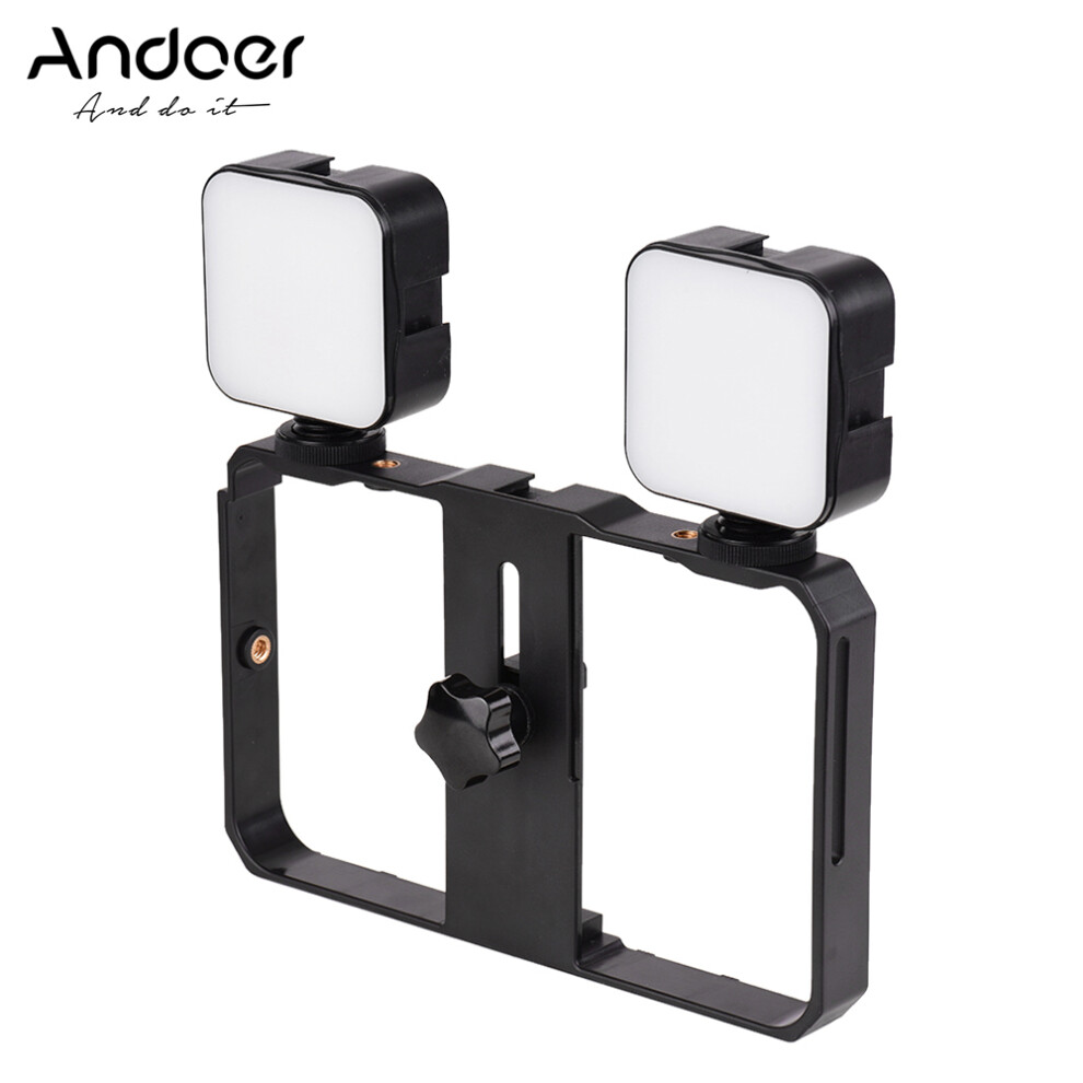Mini 5W Led Video 6500K Dimmable 2Pcs + Phone Holder & Stabilizer Cage Light 4981392525219