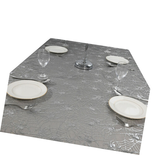 Themed Spiderweb Polyester Tablecloth Halloween-Silver