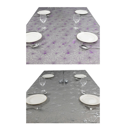 Themed Spiderweb Polyester Tablecloth Halloween-Silver 1