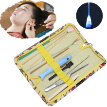 11PCS Stainless Steel Ear Wax Removal Kit with Light & Tweezers