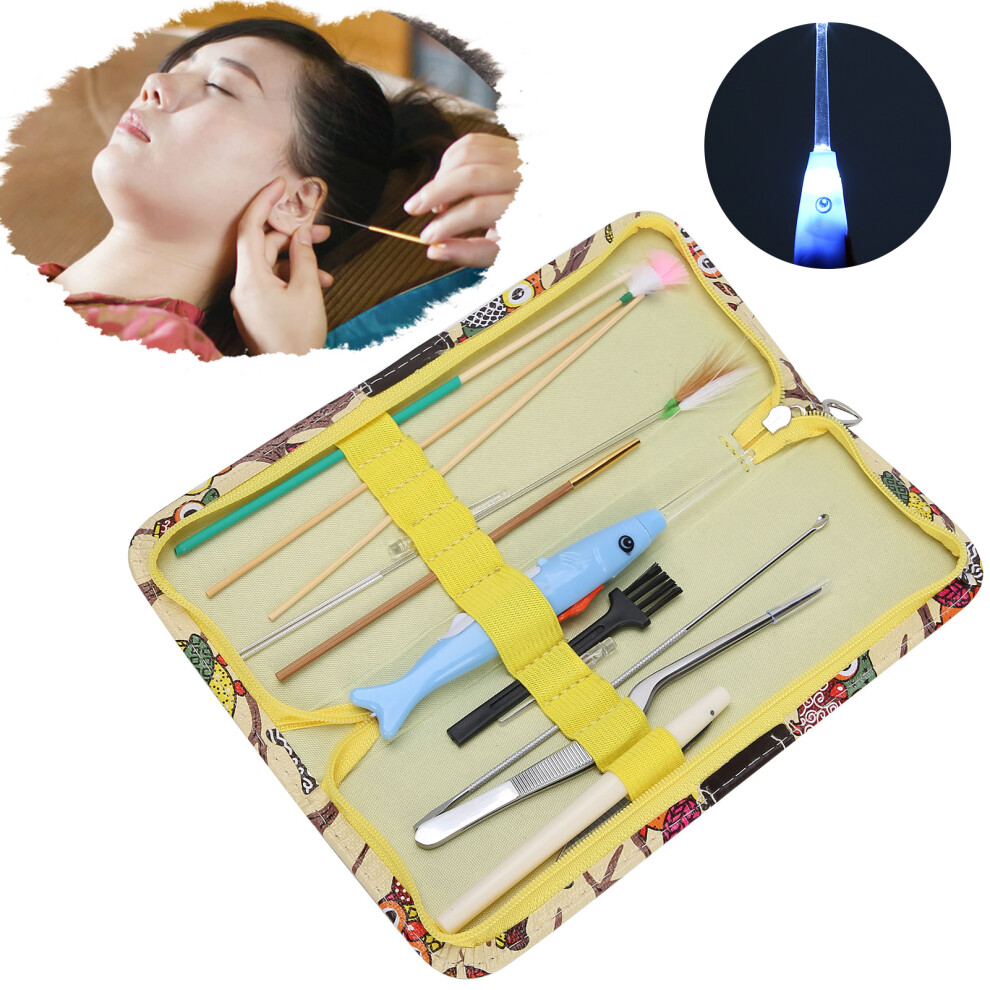 Light 11Pcs Stainless Steel Ear Wax Removal Kit With & Tweezers