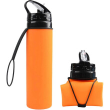 (Orange) 600ml Foldable Water Bottle, Silicone Foldable Water Bottle, Leak-proof Sports Collapsible Water Bottle For Running Hiking