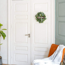 2X Welcome Sign with Garland Door Decoration Wooden Hanging Sign with Artificial Eucalyptus Farmhouse Porch Decoration