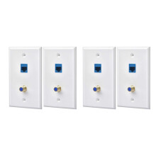 4 Packs Ethernet Coax Wall Plate Outlet with 1 Cat6  Port and 1 Gold-Plated Coax F Type Port RJ45 Wall Plates
