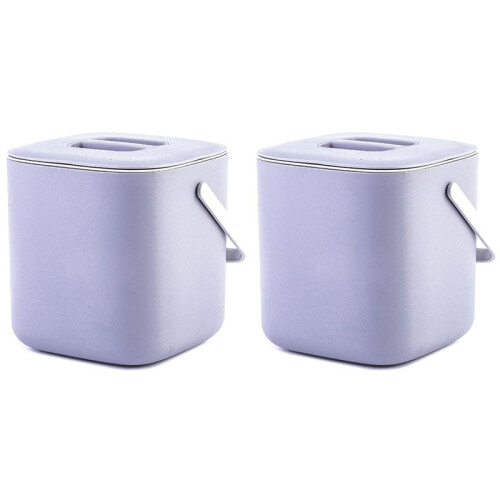 2X Plastic Kitchen Food Waste Trash Can Compost with Drainer Rubbish Container Organizer Accessories Tools-Light Grey