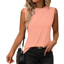 Damen-Plissee-Top, ärmellos, Rundhalsausschnitt,-Rosa XL