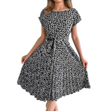 Women's Casual Layered Dress, Short-Sleeved Tie-Waist-Black L