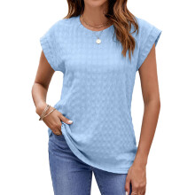 T-shirts met ronde hals en kapmouwen voor dames,-Hemelsblauw XXL
