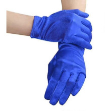 (Royal blue) Womens Elegant Opera Short Satin Gloves Classic Banquet Party Wedding Gloves