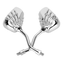 2pcs Motorcycle Chrome Rearview Mirrors 8mm/10mm Thread Skeleton Skull Hand
