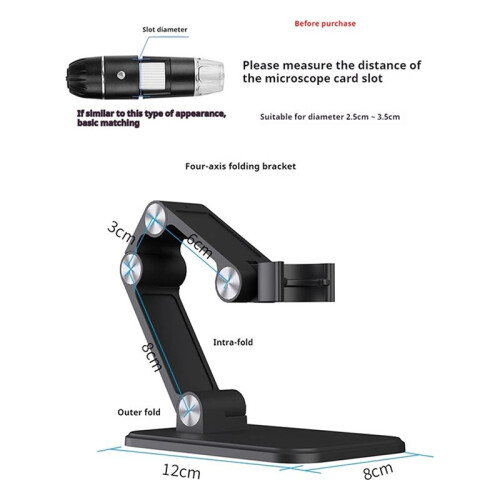 Support pour Microscope Koussive 2X - Pliable, Angle Réglable pour Microscopes Numériques WiFi et USB 2