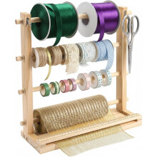 Ribbon Storage Rack Spool Holder Organizer, 4 Tier Wooden Ribbon Organizer, for Mesh Washi Tape, Florist Wrapping