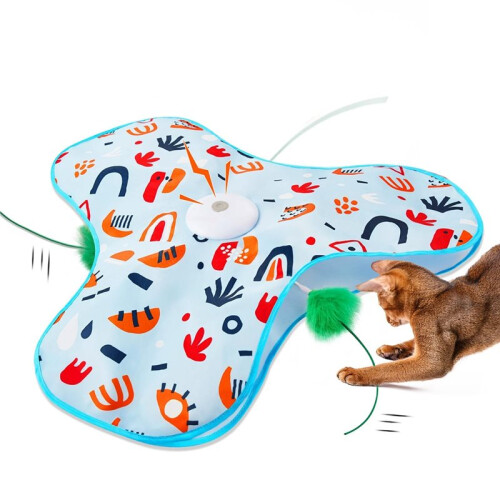 Interactive Cat Toy with Moving Feather, USB Rechargeable, Mouse Sounds