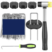 Landscape Fabric Stakes + 100Pcs Gaske + 1Pcs Pick Hook+1Pcs Rubber Mallet, Staples 6 Inch, for Gardening Landscaping