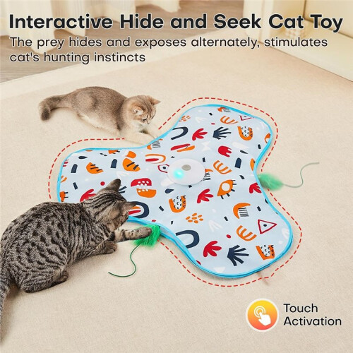 Interactive Cat Toy with Moving Feather, USB Rechargeable, Mouse Sounds 1