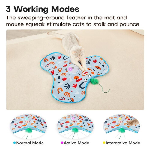 Interactive Cat Toy with Moving Feather, USB Rechargeable, Mouse Sounds 2