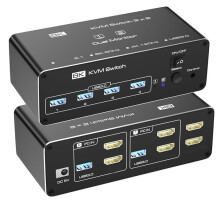 KVM- voor 2 Monitoren en 2 Computers, -Compatibele KVM, USB 3.0- voor Het Delen van 2 Schermen op 2 Pc'S, Ondersteunt Uitgebreide