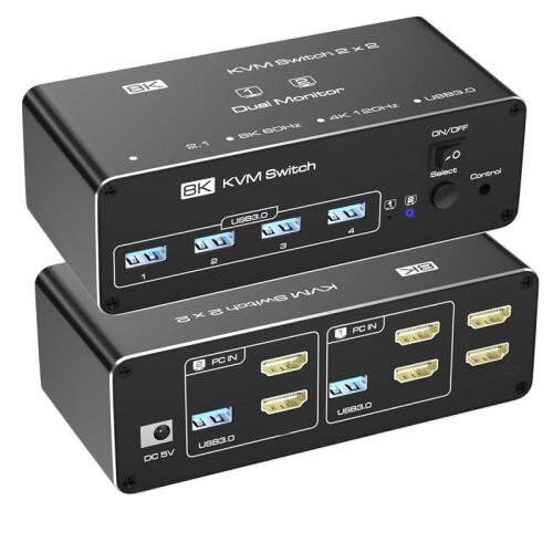 KVM  2 Monitors 2 Computers, -Compatible KVM, USB 3.0  for 2 PC Share 2 Screens, Support Extended Mode