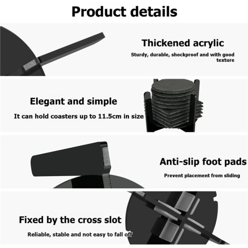 Acrylic Drink Coasters Holder, Assembled Coasters Holder Storage for Both Round and Square Coasters 2