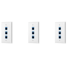 3-Pack 3-Poorts Ethernet-Muurplaat, RJ45-Muurplaat met RJ45 Inline-Koppelingsinzetstuk, Cat6 Jack-Muurplaat