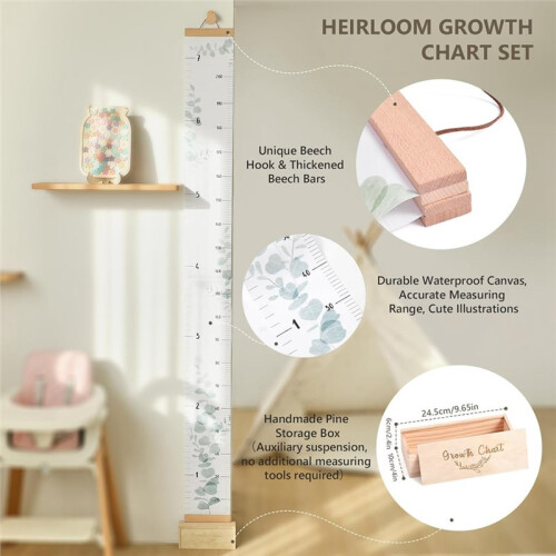 Growth Chart for Wall 7 Ft Height Chart with Keepsake Box & Hook Waterproof Canvas Measure Wall Ruler Removable 2
