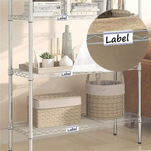 Wire Shelf Label Holders, 60 Pack Plastic Wire Shelf Label Clips with Label Paper Removable Wire Rack Label Holder 2