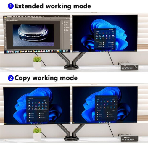 KVM  2 Monitors 2 Computers, -Compatible KVM, USB 3.0  for 2 PC Share 2 Screens, Support Extended Mode 2