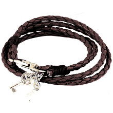 Holdbart vævet armbånd til gavegivning, rødt læderflettet håndlavet læderarmbånd med rustfri stålspænde, etnisk vintagestil, anti-allergi