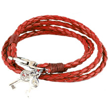 Holdbart vævet armbånd til gavegivning, rødt læderflettet håndlavet læderarmbånd med rustfri stålspænde, etnisk vintagestil, anti-allergi