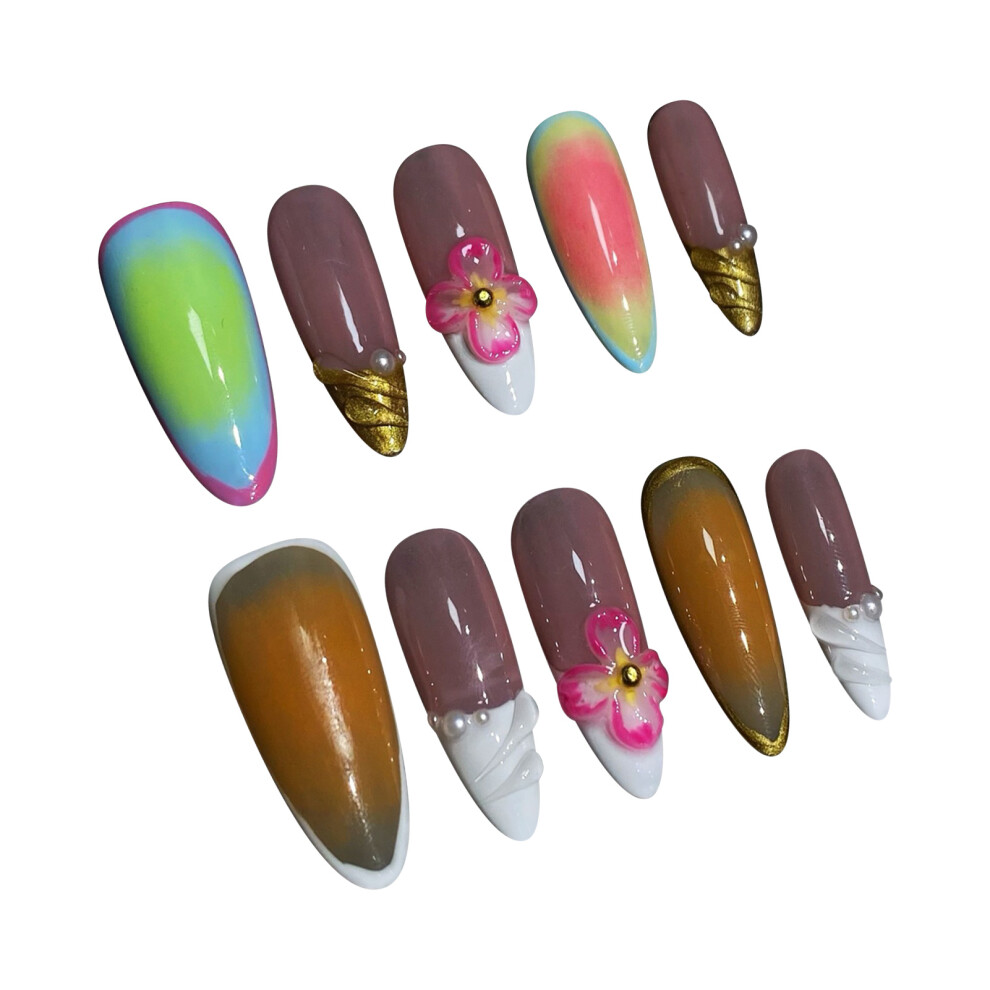 Hue-Grain (Xs) 10Pcs French Tip Fake Nails, Smooth Edge