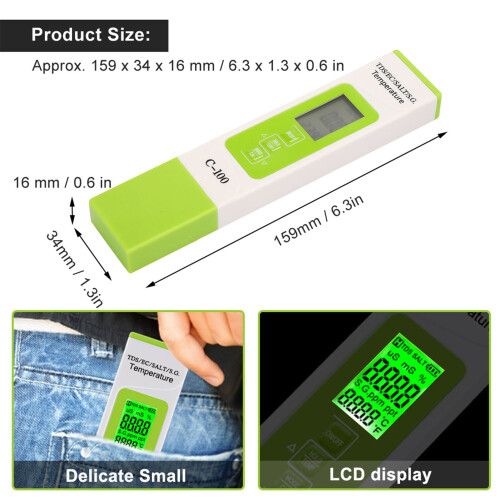 C-100 5-in-1 Water Quality Tester, TDS/Salinity/EC, Backlight 1