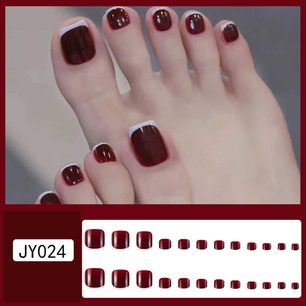 Hue-Grain Short Square Press On Toenails - Nude White French