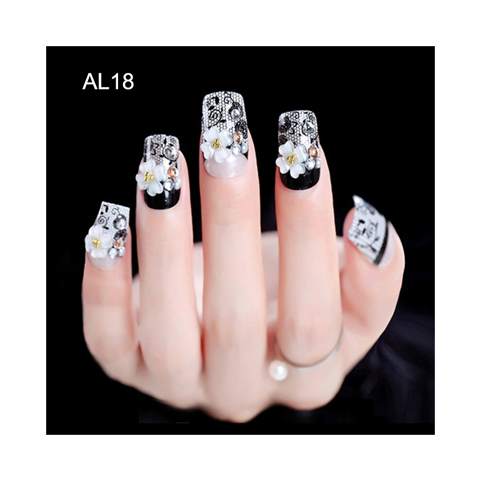 Hue-Grain (Al18) Bride Nail Art Stickers - Black Hollow Carved
