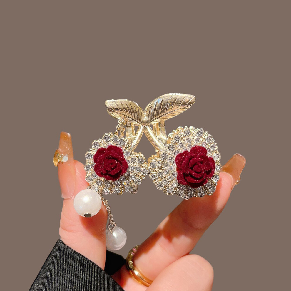Hue-Grain Rose Rhinestone Cherry Hair Clip (50 Char)