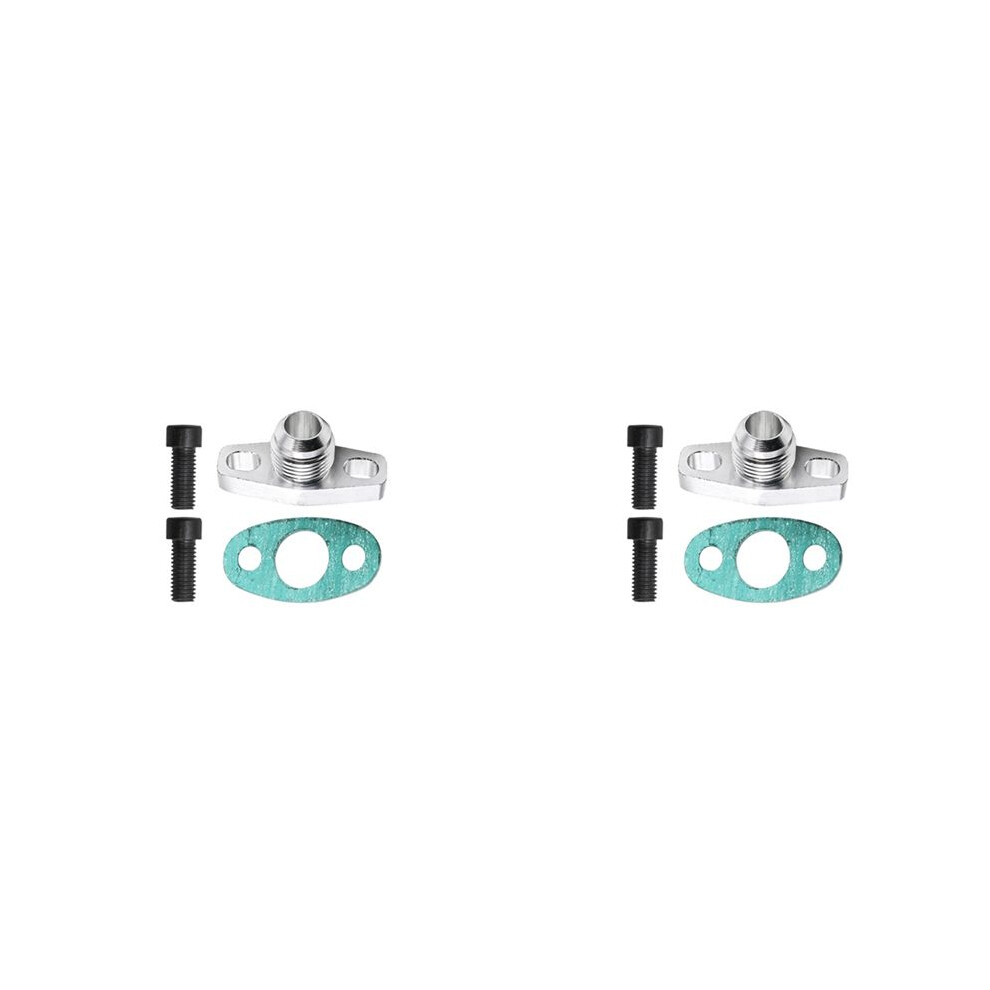 2X An10 Turbo Oil Return Drain Flange Adapter Kit For Garrett Gt28 Gt30 Gt35 T25 With M8x1.25mm Bolts Silver 6033390392589