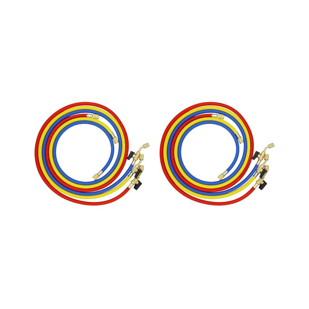 2Pcs 1.6M Refrigerant A/C Charging Hoses With Valves Hvac 1/4In Sae For R134a R12 Coolant Adding And Air Condition 6033344360626