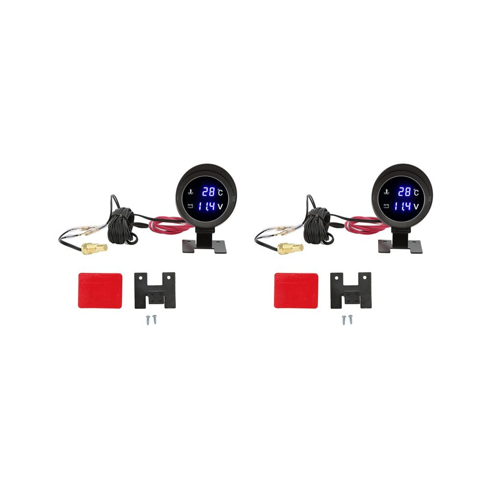 2X 9-36V Car Water Temperature Gauge Voltmeter Car Motors Water Temp Voltage 2In1 Meter With Water Temp Sensor 4714004317960