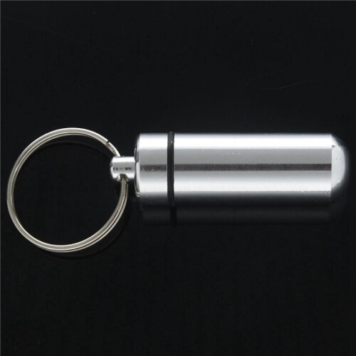 2X Silver Pill Medicine Box Case Holder Container Capsule Bottle Keyring Keychain 1