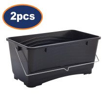 2pcs Paint Scuttle 25L Prodec Black Bucket with Metal Handle Roller Tray Large