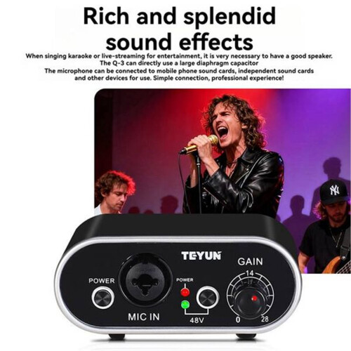 TEYUN Q3 28dB Microphone Amplifier Stage Microphone Preamplifier 48V Phantom Power for Dynamic/Condenser Microphones 2