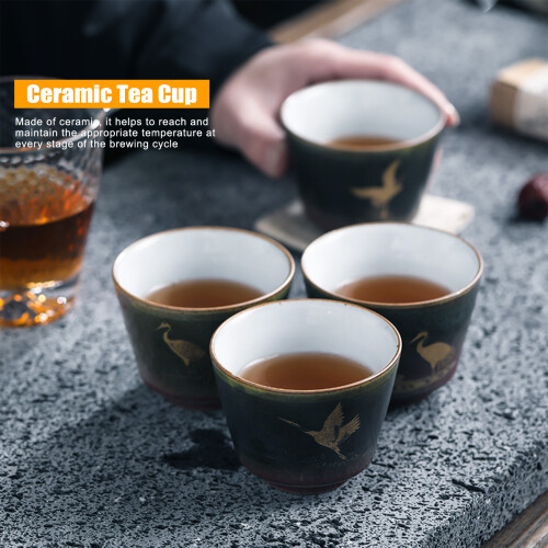 4pcs Retro Ceramic Teacup Set, Japanese Style, 7.7cm Diameter 2